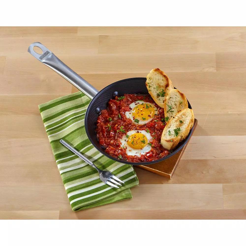 IMUSA 11 in. Light Cast Iron Frying Pan with Stainless Steel Handle, Preseasoned Black