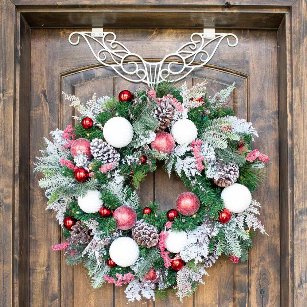 Village Lighting Company 30 in. Frosted Wonderland Pre-Lit LED Christmas Wreath - Red and White Candycane Design
