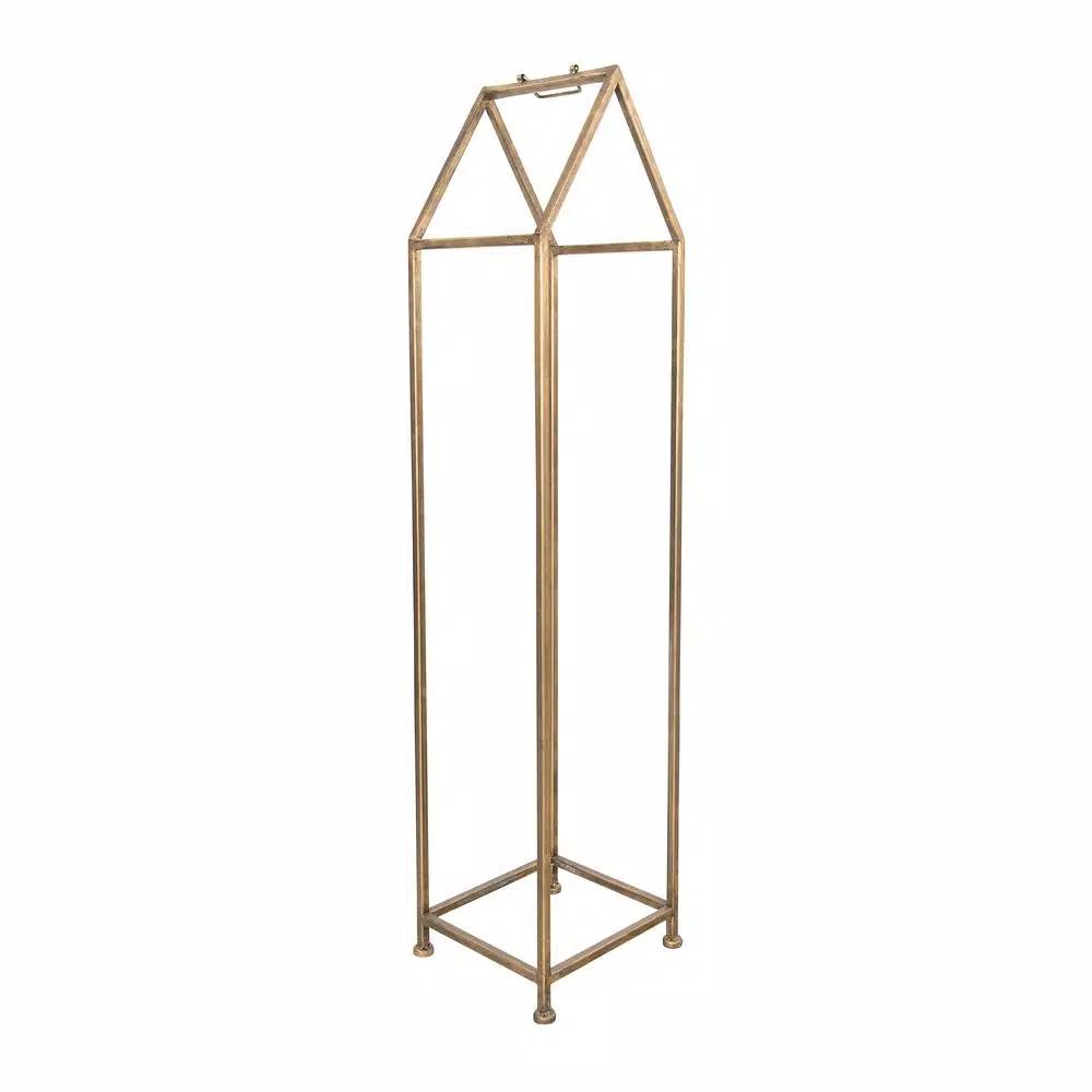 3R Studios Modern Gold House Shaped Metal Firewood Holder - Tall Vertical Wood Storage Rack
