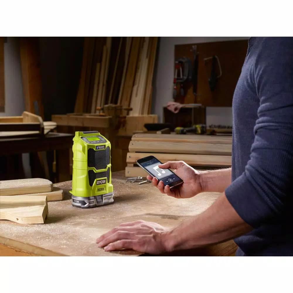 RYOBI 18V ONE+ Cordless Compact Radio Bluetooth Kit with 2.0 Ah Battery and IntelliPort Charger