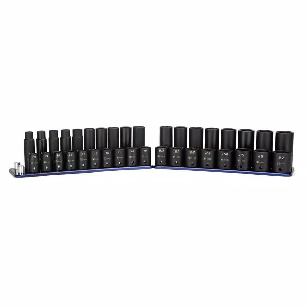 Capri Tools 36-Piece 1/2 in. Drive Metric Impact Socket Set with Billet Aluminum Rail