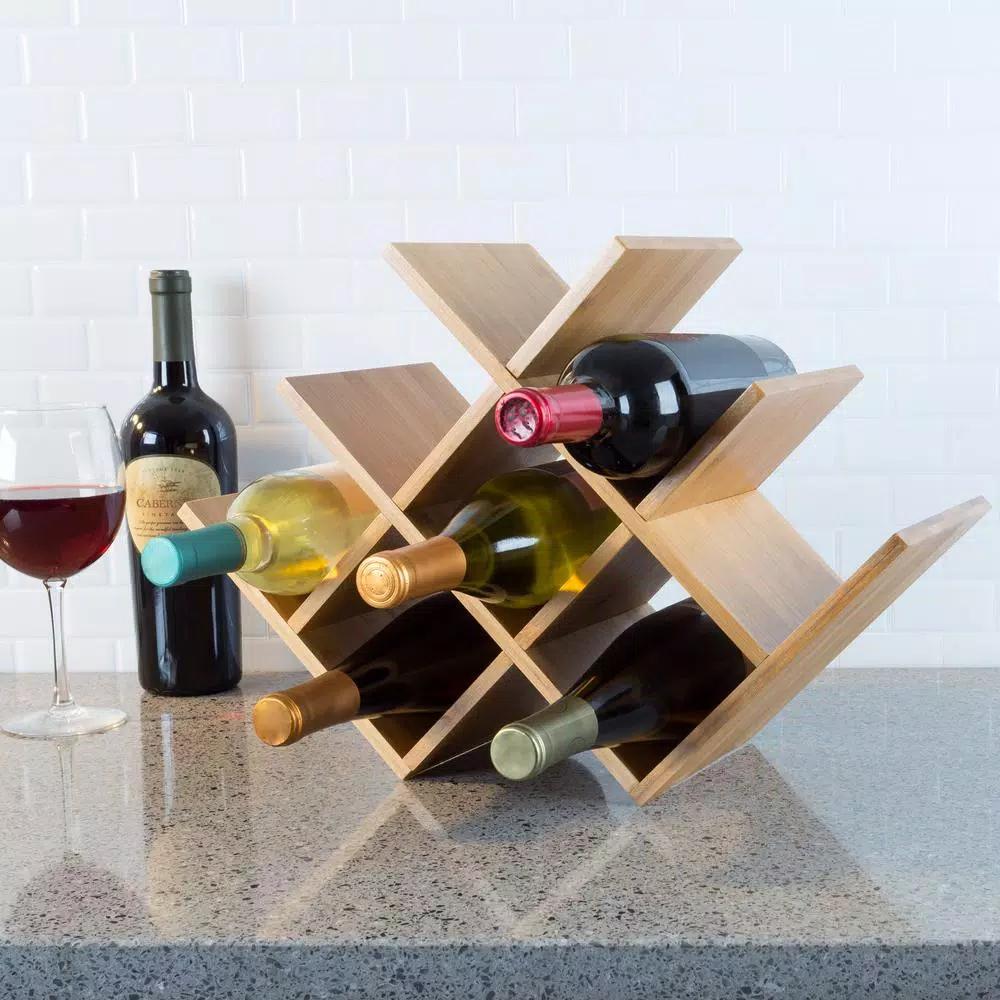 Unbranded Weymouth Home Bamboo 8-Bottle Tabletop Wine Rack, Freestanding Wine Holder