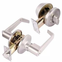 Toledo Fine Locks Segovia Single Cylinder Deadbolt and Keyed Lever Combo Set, Satin Nickel thumbnail 1