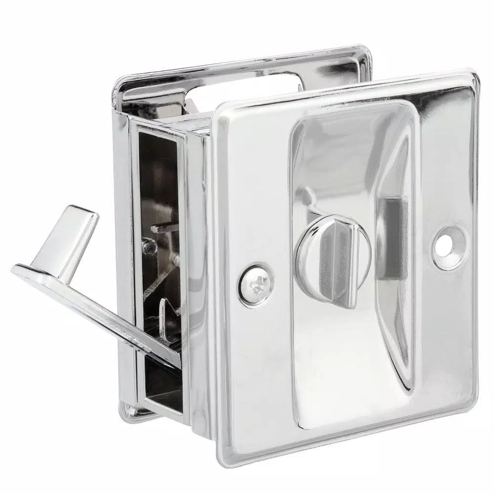 Prime-Line Polished Chrome Pocket Door Privacy Lock and Pull, Reversible Design