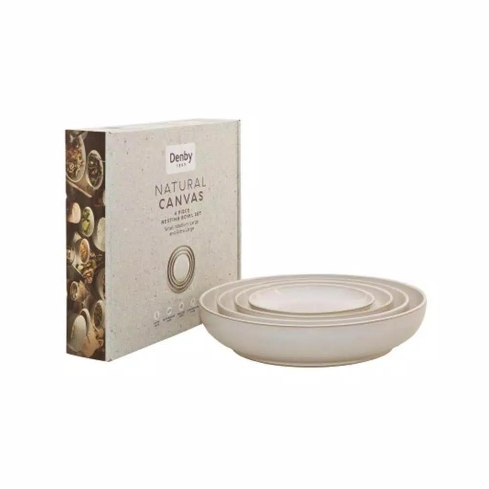 Denby Natural Canvas 4-Piece Nesting Serving Bowl Set, White Clay