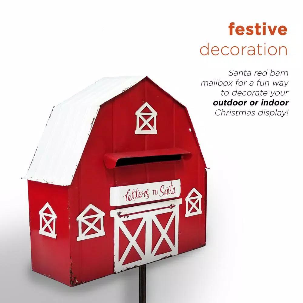 Alpine Corporation 54 in. Metal Letters to Santa Red Barnhouse Mailbox Garden Stake