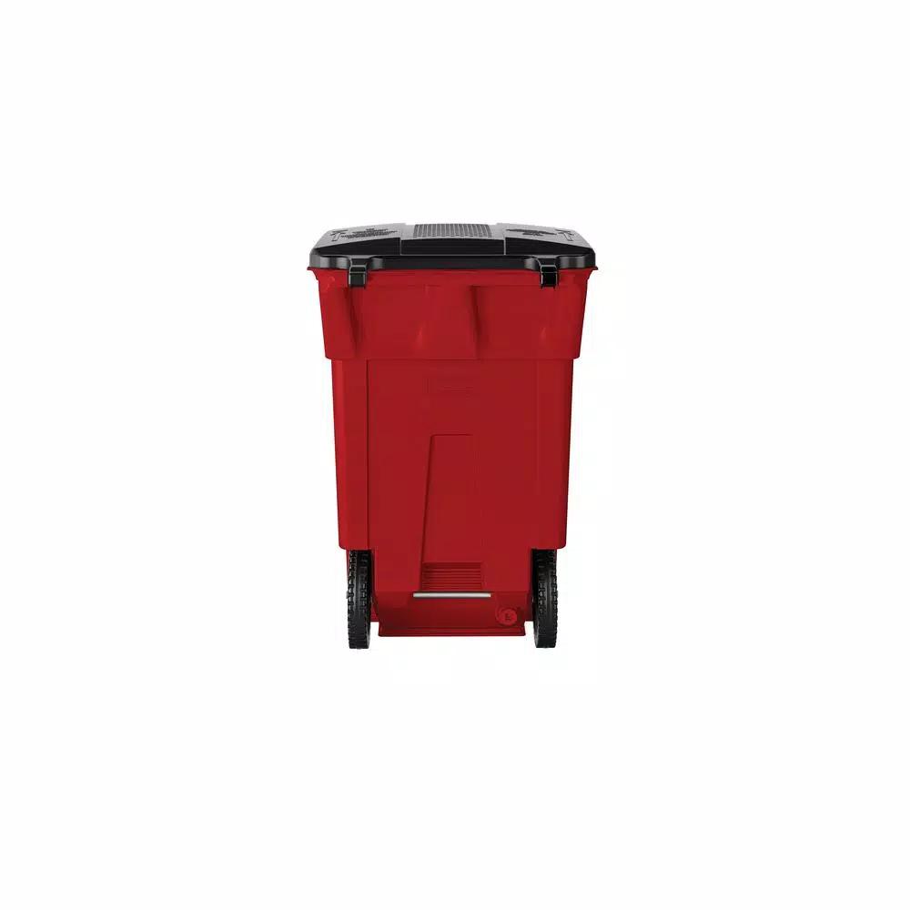 Suncast Commercial Suncast 65 Gallon Commercial Red Plastic Trash Can with Wheels and Attached Lid