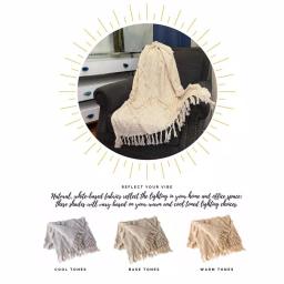 LR Resources LR Home Handmade Boho Tufted Cotton Throw Blanket with Fringe, Beige, 50 x 60 in thumbnail 3