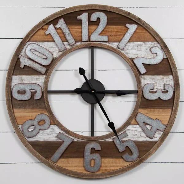 Pinnacle 33 in. Rustic Reclaimed Wood and Metal Round Wall Clock - Farmhouse Style