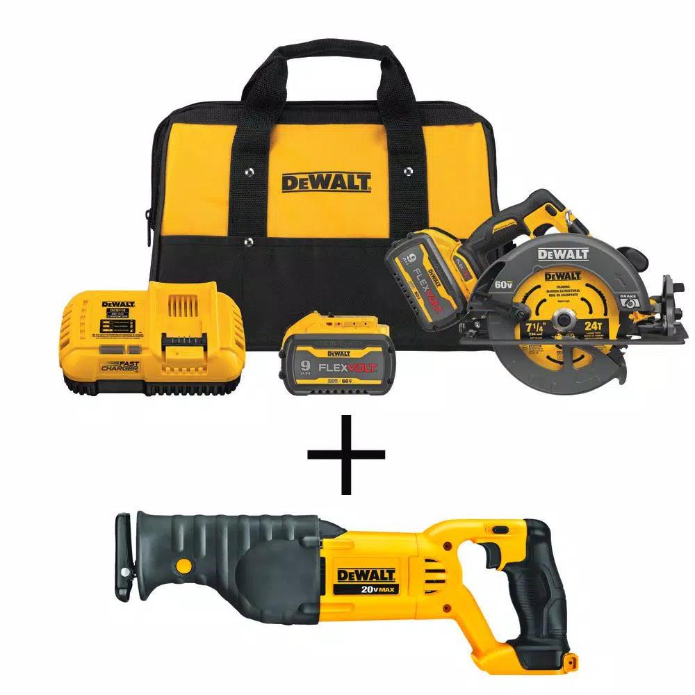 DEWALT FLEXVOLT 60V MAX 7-1/4 in. Brushless Circular Saw & Reciprocating Saw Combo Kit with (2) 9.0 Ah Batteries