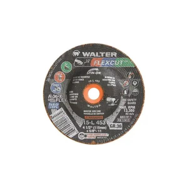 WALTER SURFACE TECHNOLOGIES Flexcut 4.5 in. 36 Grit Flexible Grinding Wheels, 5/8-11 in. Arbor, 25-Pack