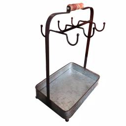 Benzara Rustic Galvanized Metal 6-Hook Crockery Holder with Wooden Handle thumbnail 7