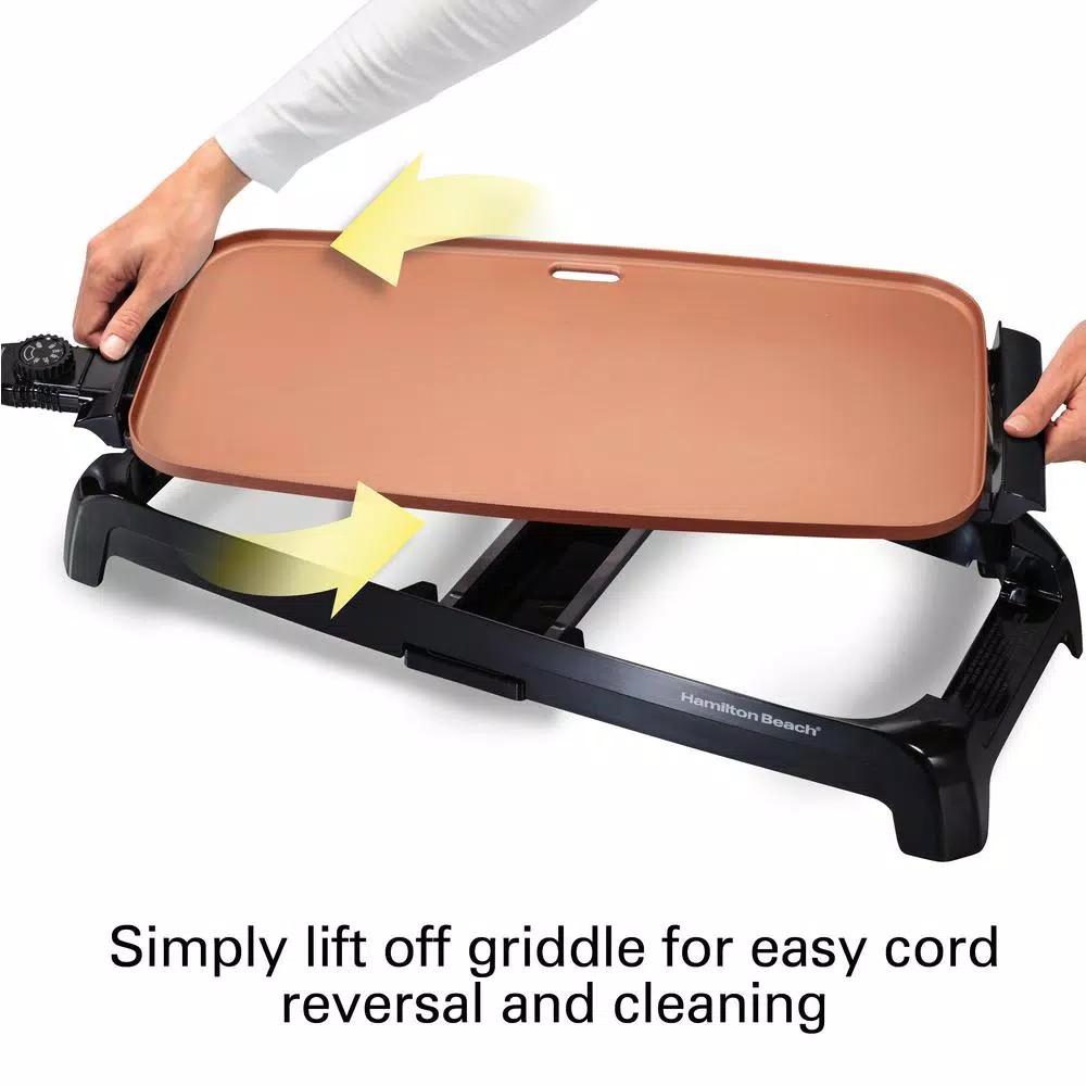 Hamilton Beach Reversible 200 sq. in. Durathon Ceramic Nonstick Electric Griddle, Black