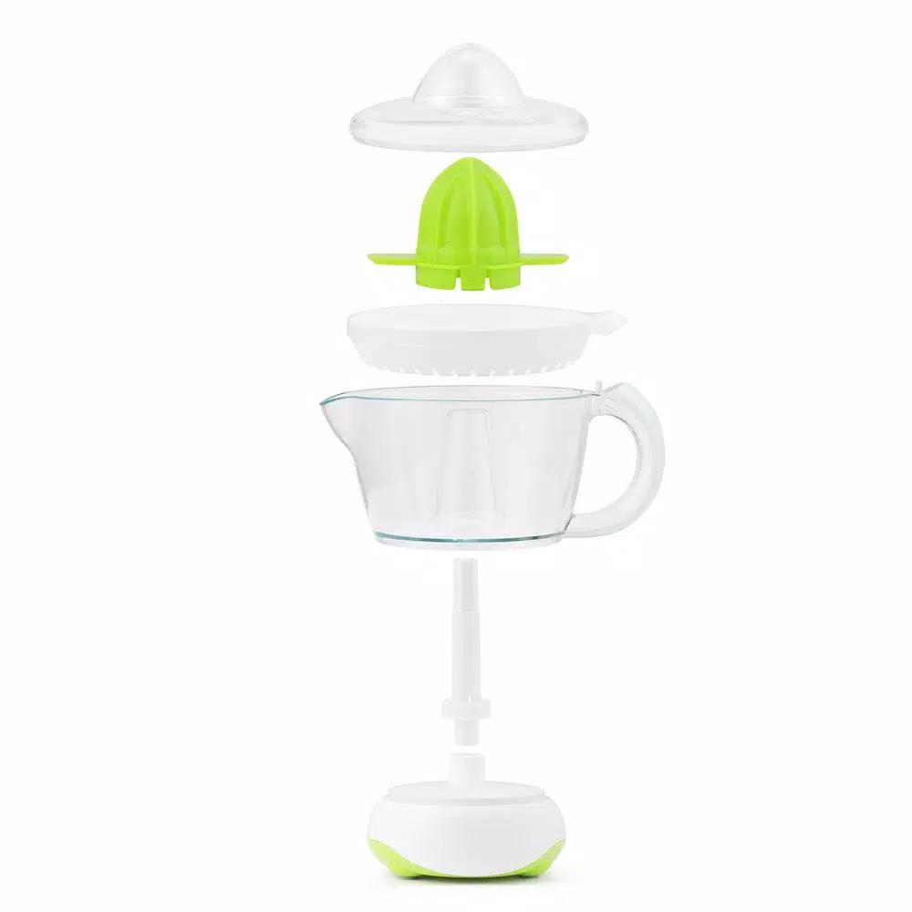 Continental Electric 40W Electric Citrus Juicer, 24 oz. White/Green Juicer with Dust Cover and Easy Pour Spout