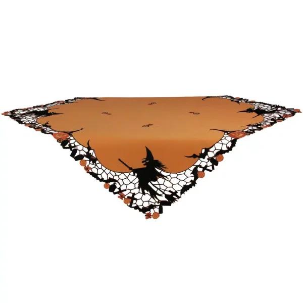 Xia Home Fashions Witch Embroidered Cutwork Halloween Table Topper, 34 x 34 in., Orange