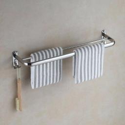 Unbranded 23.5 in. Stainless Steel Towel Rail with 2 Hooks, Chrome Polished Bathroom Towel Rack thumbnail 2