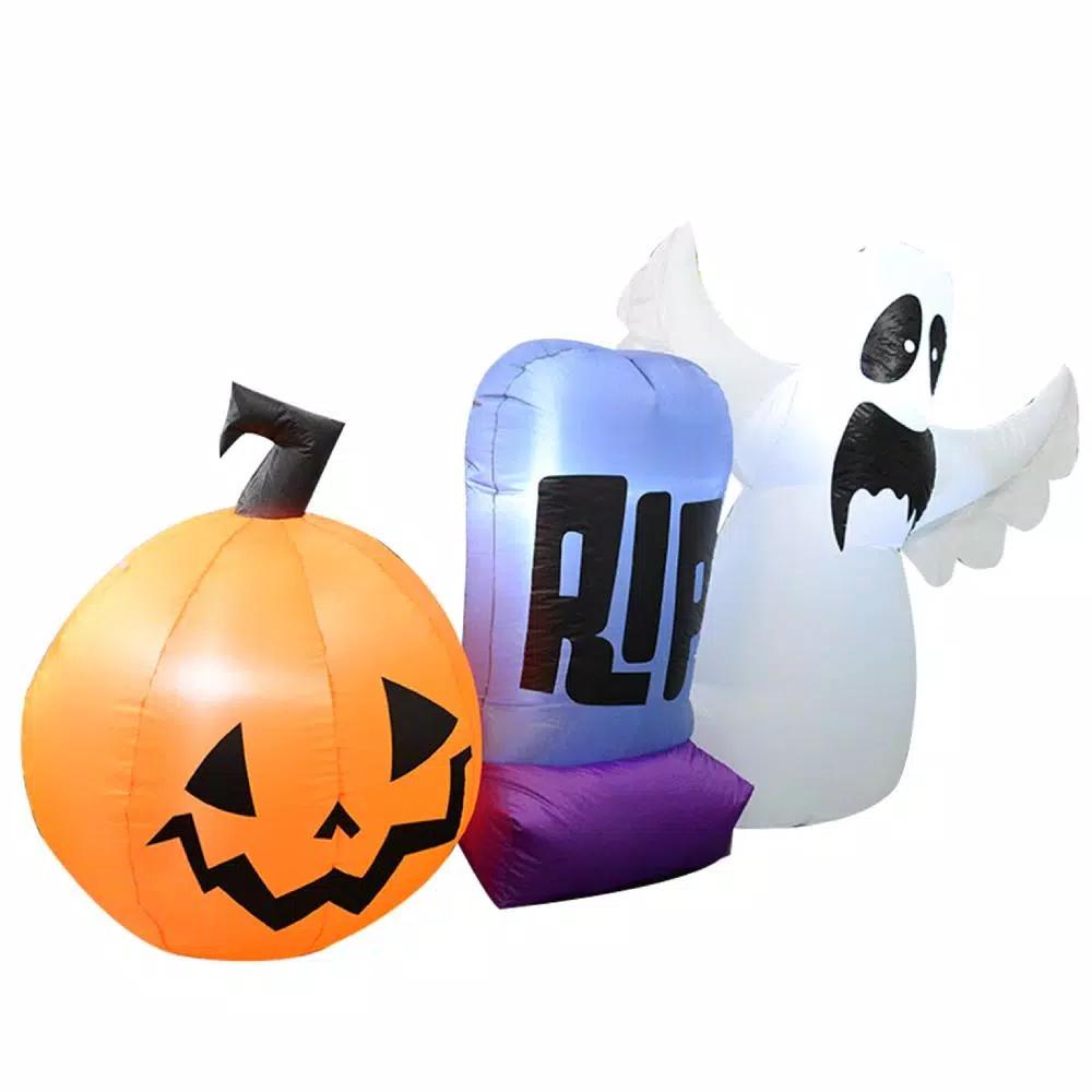 ALEKO's 5.5 ft. Pre-Lit Halloween Inflatable Ghost and Jack-o'-lantern RIP Trio