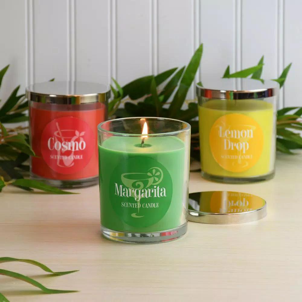 LUMABASE Cocktail Collection Scented Candles Set of 3 - Cosmo, Margarita, Lemon Drop (10 oz. Each)