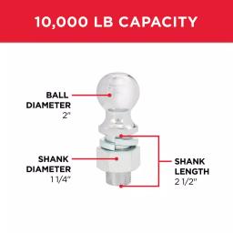 TowSmart 2 in. Chrome Hitch Ball, 10,000 lb. Capacity, 1-1/4 in. Shank Diameter thumbnail 3