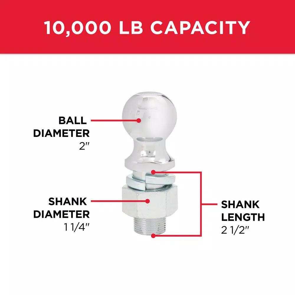 TowSmart 2 in. Chrome Hitch Ball, 10,000 lb. Capacity, 1-1/4 in. Shank Diameter