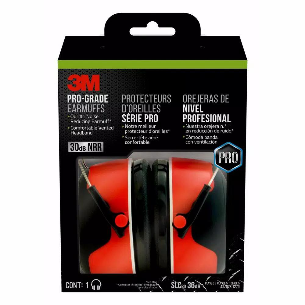 3M Pro-Grade Earmuffs, High NRR 30dB Hearing Protection, Red and Black