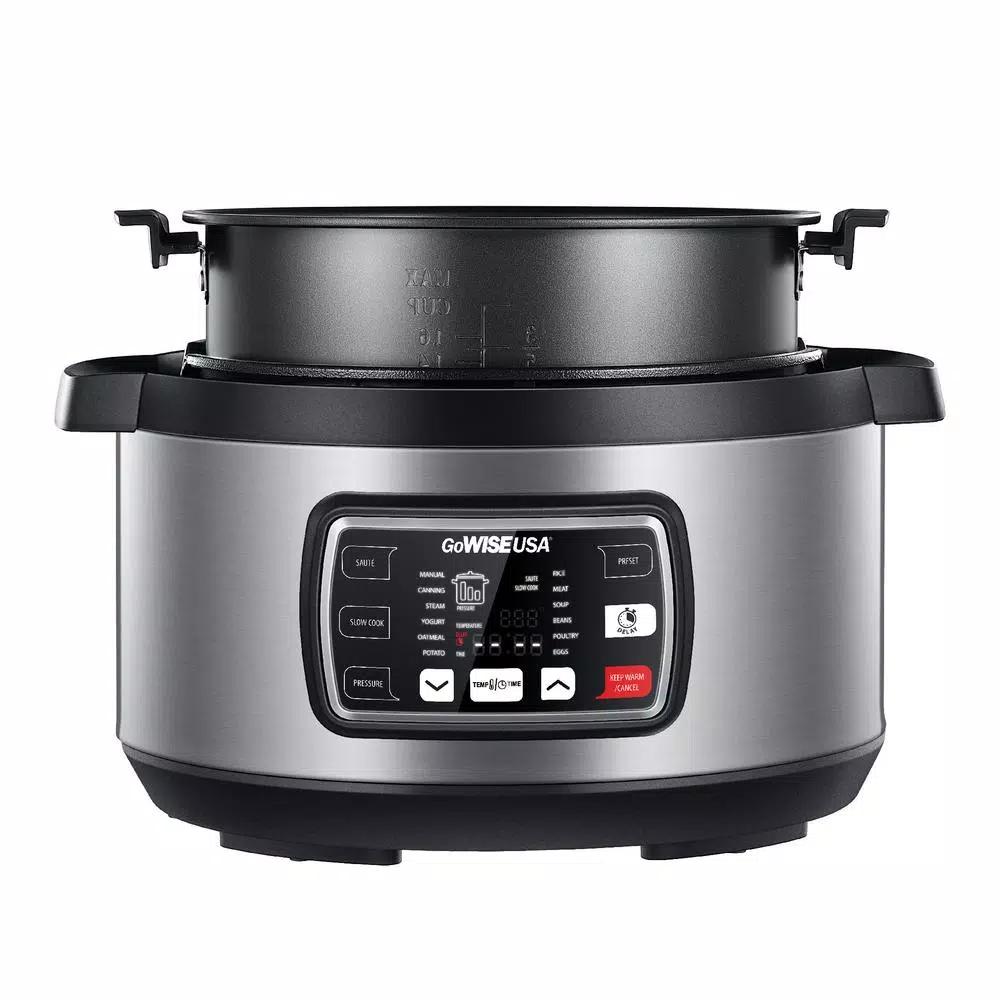 GoWISE USA Ovate 8.5 Qt. Stainless Steel Electric Oval Pressure Cooker with Accessories and 50 Recipes
