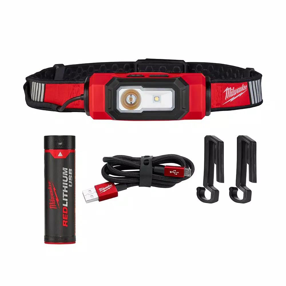 Milwaukee 600 Lumen USB Rechargeable BEACON Hard Hat Headlamp with Type 1 Class C Full Brim Vented Hard Hat