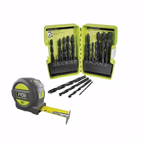 RYOBI 29-Piece Black Oxide Index Drill Bit Set with Bonus 25 ft. Tape Measure