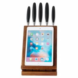 Ozeri 6-Piece Japanese Stainless Steel Knife Set with Rotating Acacia Wood Block and Tablet Holder thumbnail 2