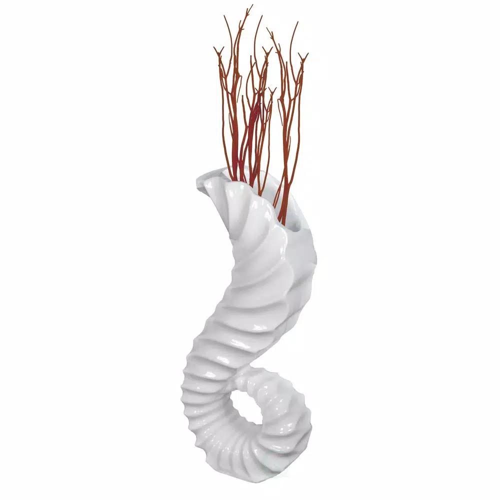 Uniquewise Large White Trumpet Horn Floor Vase - 31.5" Coastal Style Fiberglass Decor