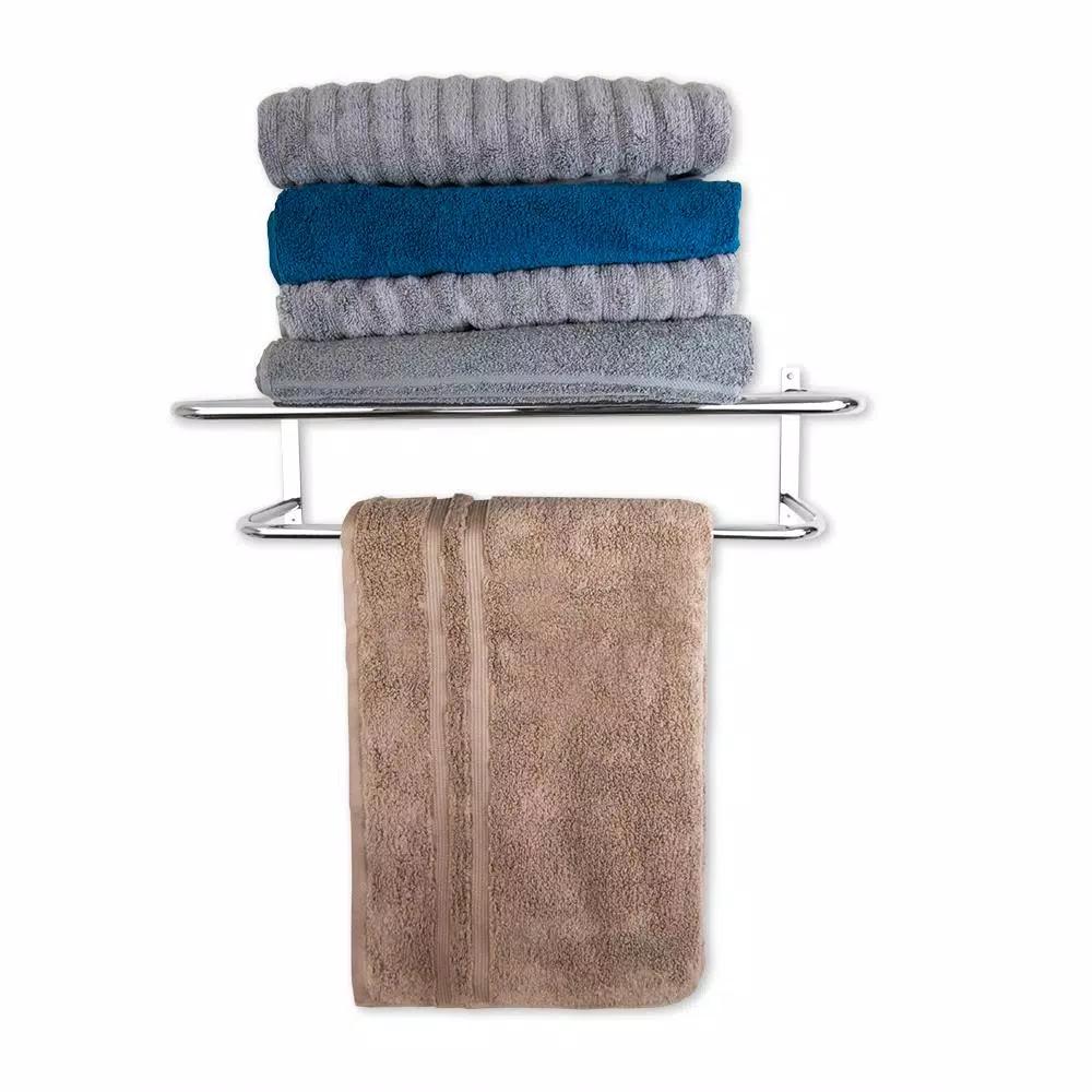 Unbranded Chrome Plated Steel 1-Bar Wall Mount Towel Rack and Bathroom Shelf
