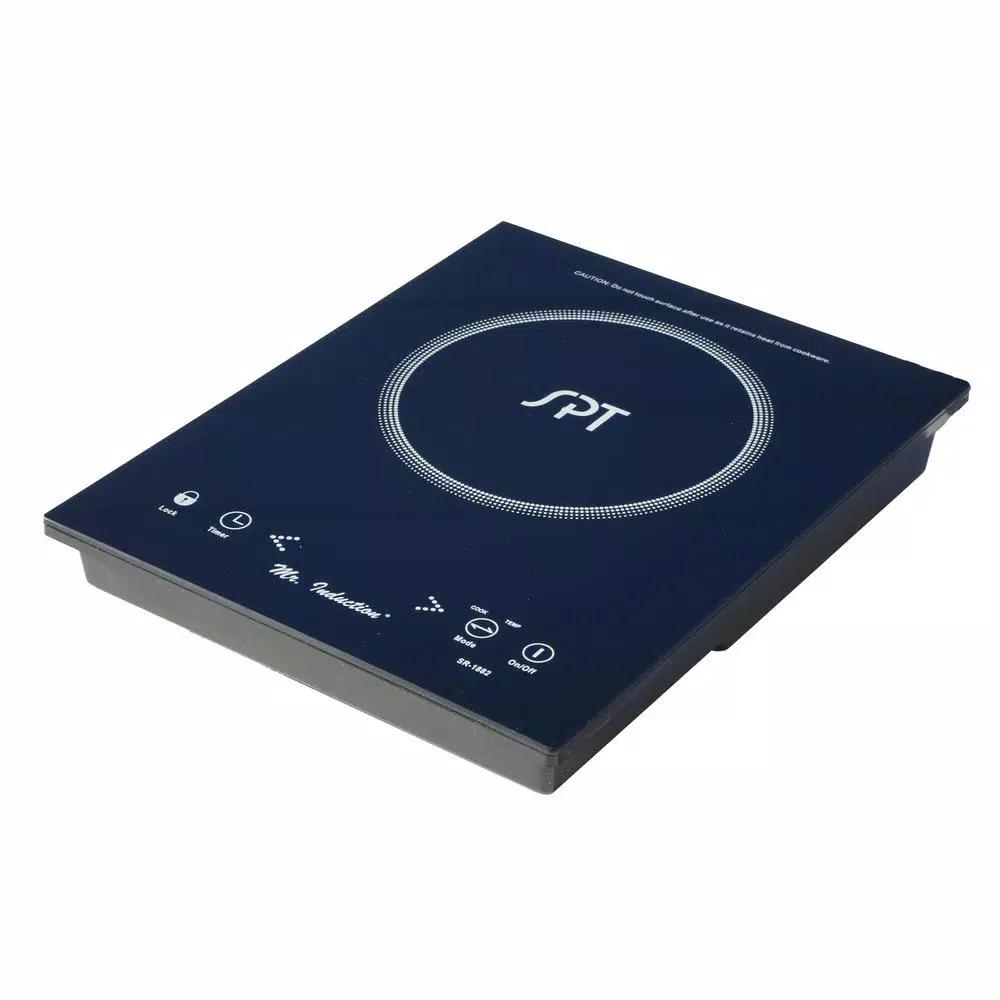 SPT 1650W Single Burner Induction Cooktop with 3.5L Stainless Steel Pot and Glass Lid, Black