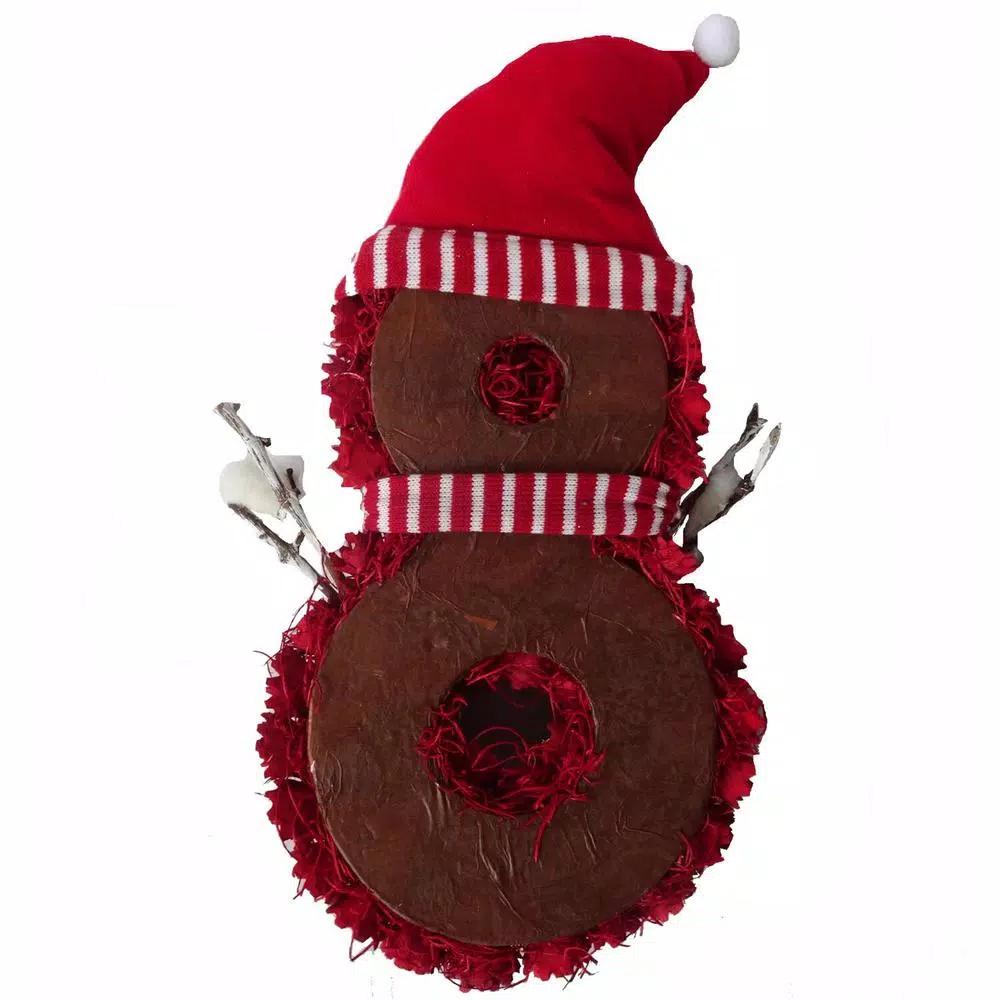 Fraser Hill Farm 25 in. Artificial Snowman Christmas Wreath with Red Hat and Striped Scarf