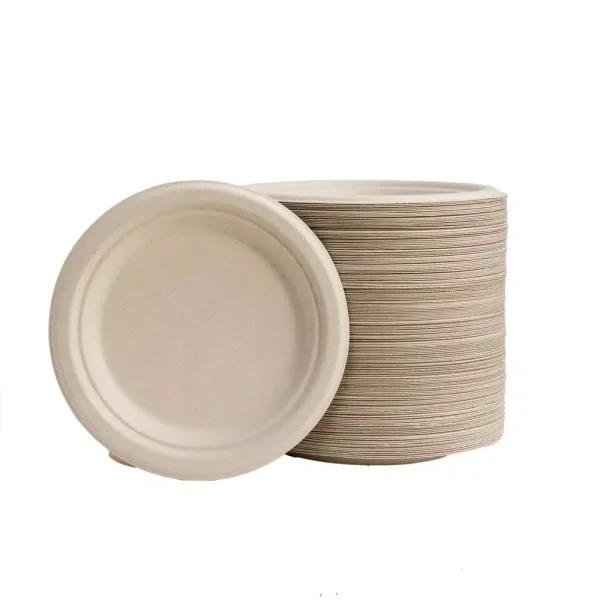 Unbranded 7 in. Natural Sugarcane Plates, 600 Pack - Eco-Friendly & Compostable Disposable Plates