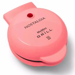 Nostalgia MyMini Personal Electric Grill, 25 sq. in. Cast-Iron Smokeless Grill, Coral Pink thumbnail 1