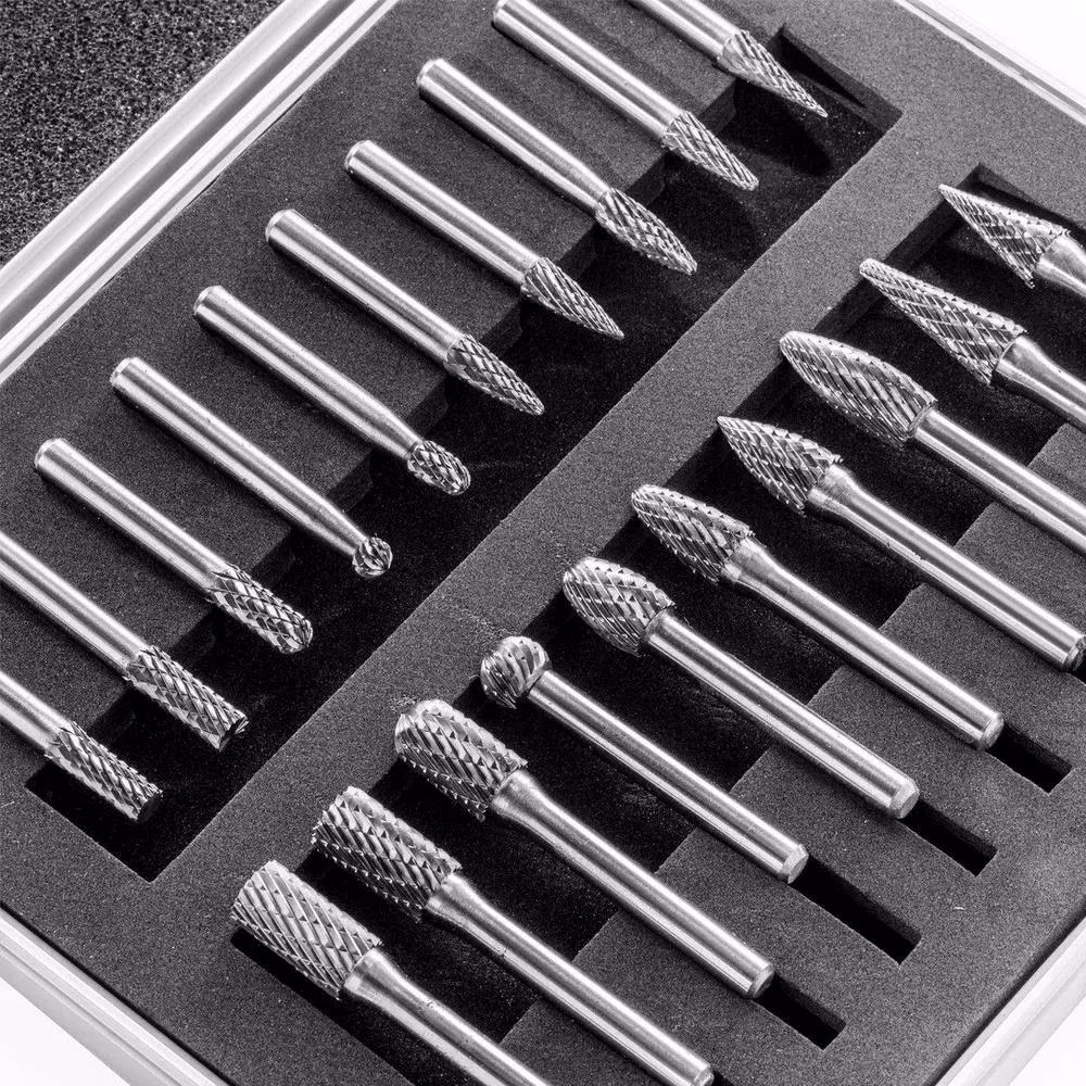 Stark 20-Piece Double Cut Carbide Rotary Burr Set with 1/4 in. Shank, Includes Carrying Case