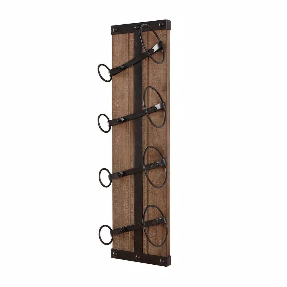 StyleWell 4-Bottle Vertical Wall Mounted Wine Rack, Black and Natural Wood