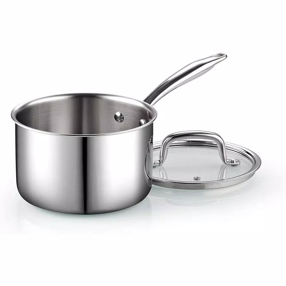 Cook N Home 3 qt. Tri-Ply Clad Stainless Steel Sauce Pan with Tempered Glass Lid