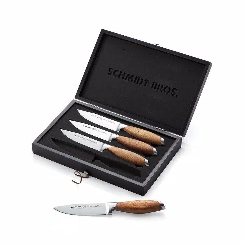 SCHMIDT BROS. Schmidt Brothers Bonded Teak 4-Piece Jumbo Steak Knife Set with Wood Gift Box