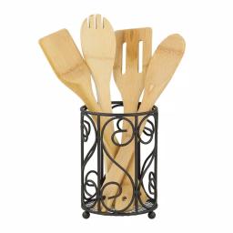 Unbranded Scroll Collection Black Steel Utensil Holder with Mesh Bottom and Non-Skid Feet thumbnail 2