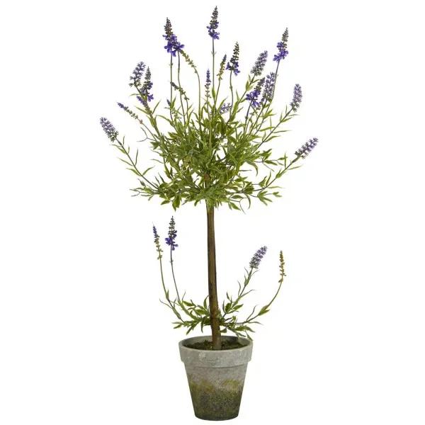 Nearly Natural 34 in. Artificial Lavender Topiary Tree in Clay Planter