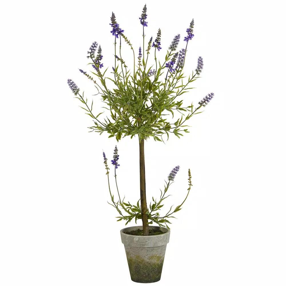 Nearly Natural 34 in. Artificial Lavender Topiary Tree in Clay Planter