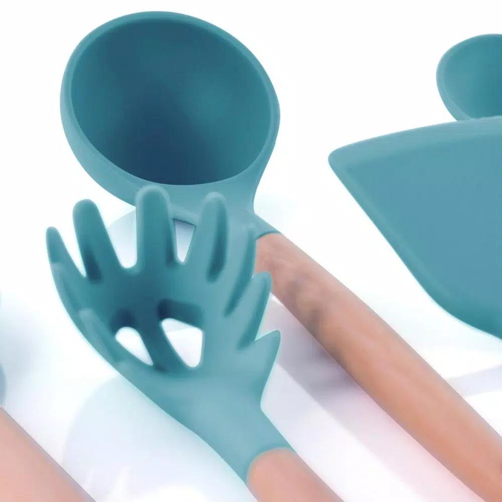 MegaChef 9-Piece Light Teal Silicone and Wood Kitchen Utensil Set