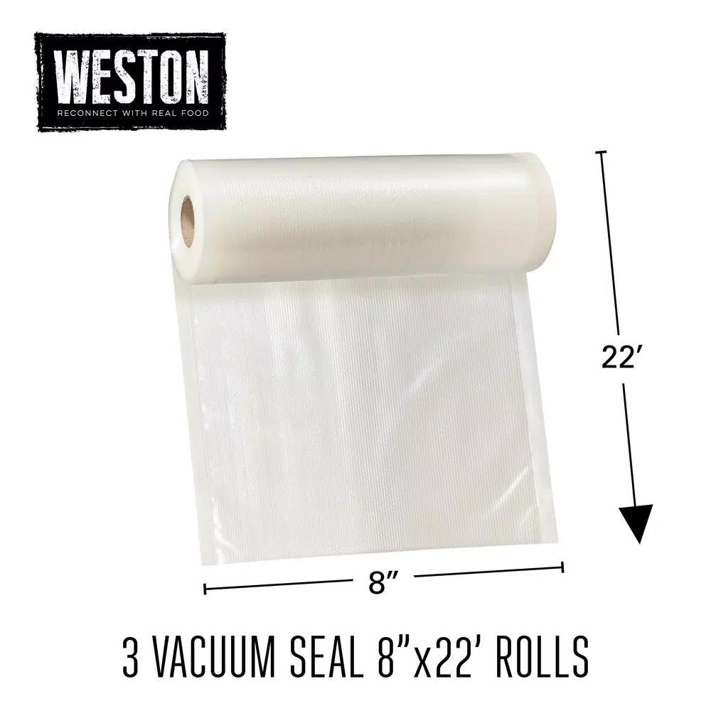 Weston 8 in. x 22 ft. Vacuum Sealer Bag Rolls, 3-Pack, 2-Ply 3.0 Mil Heavy Duty