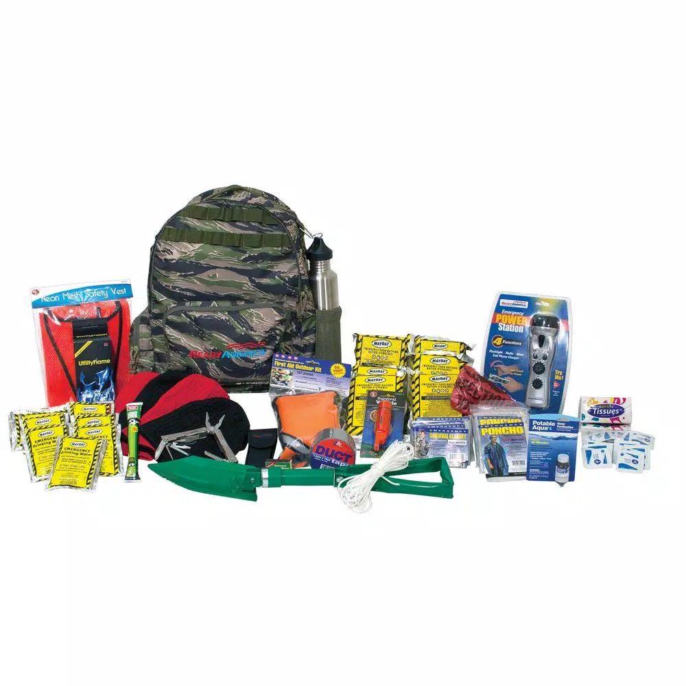 Ready America 4-Person Deluxe Outdoor Survival Kit with 72-Hour Emergency Food, Water, and Power Station