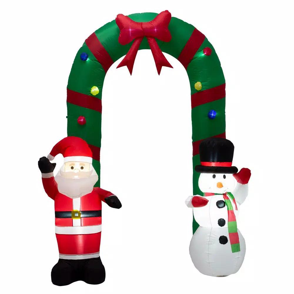Glitzhome 8 ft. Inflatable Santa and Snowman Christmas Gate Arch with LED Lights