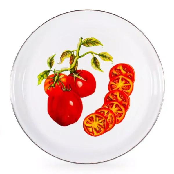 Golden Rabbit Tomatoes 15.5 in. Enamelware Serving Tray, Round Porcelain-Enameled Steel