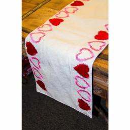 Lintex Linen Radiant Heart Cotton and Poly Table Runner, Cream with Multi-Colored Hearts thumbnail 3