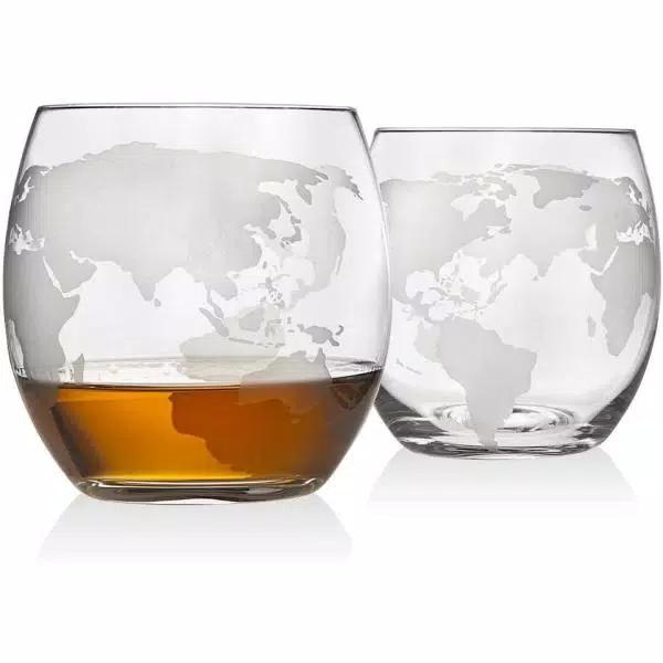 Godinger Globe Crystal Whiskey Decanter and 2-Piece DOF Glass Set with Mahogany Stained Tray