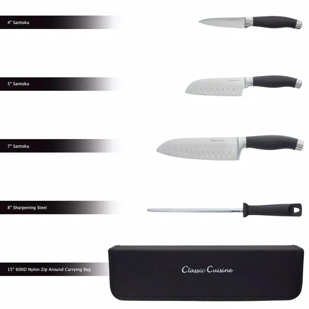 Trademark Classic Cuisine 5-Piece Stainless Steel Knife Set with Nylon Carry Bag